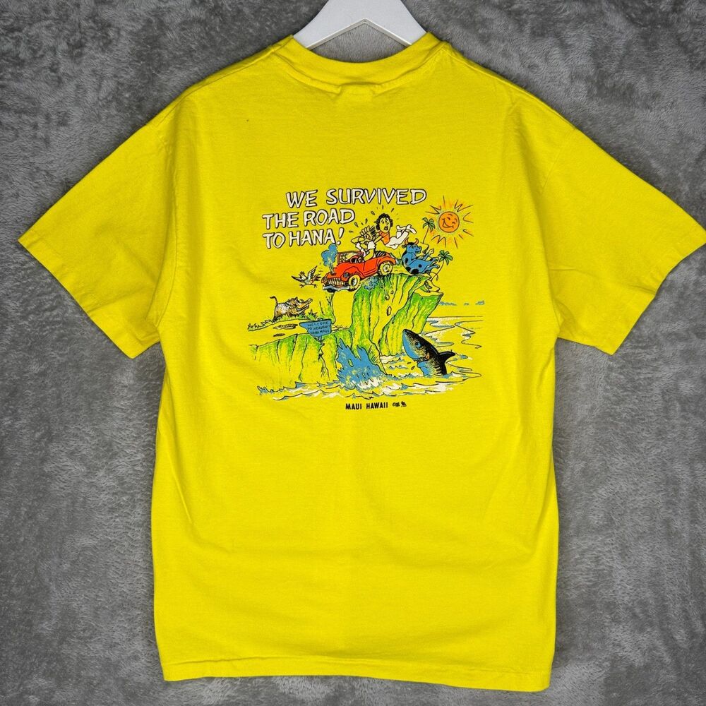 Vtg 80s Maui Hawaii T-Shirt Adult Large We Survived The Road To Hana Funny